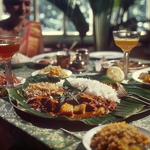 Curry on a banana leaf in Singapore
