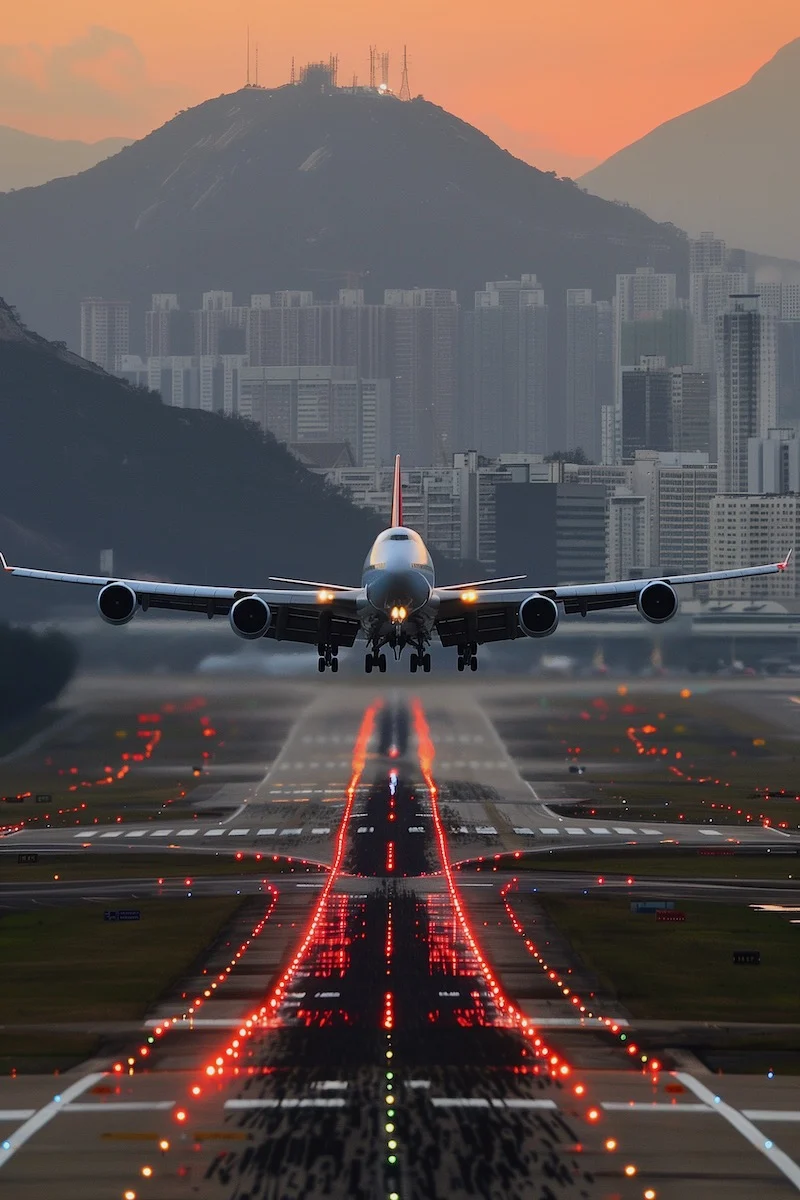 A 747 lands at Kai Tak Airport in Hong Kong - Peter Pickering's dreams of being a pilot.